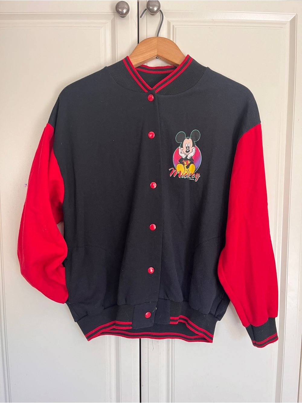 Vintage 90s Mickey Unlimited Black & Red Mickey Mouse Bomber Jacket Disney